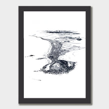 Load image into Gallery viewer, A black and white illustrated print of Mt Maunganui laid out on white paper within a black frame against a white wall.