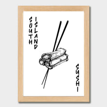 Load image into Gallery viewer, South Island Sushi Art Print Natural Classic Frame
